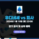 세리에A 26년 1월 10일 우디네세 vs 피사 경기 분석