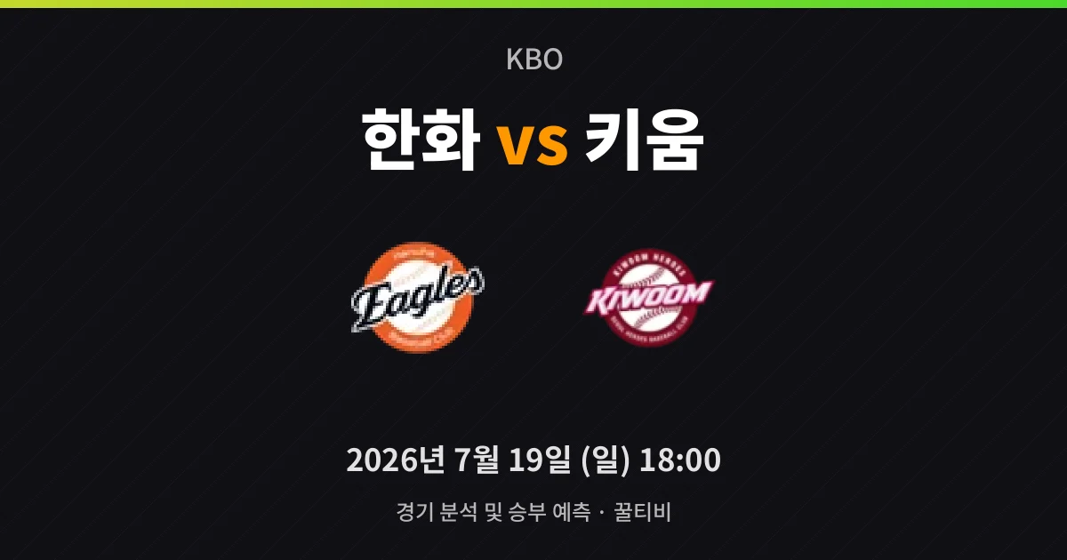 7월-19일 빅매치 한화 vs 키움 경기 분석 및 예측